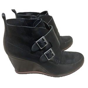 Korks Honska Black Leather suede Zip Ankle Buckle Booties Size 7.5